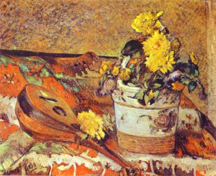 Mandolina and Flowers by Paul Gauguin