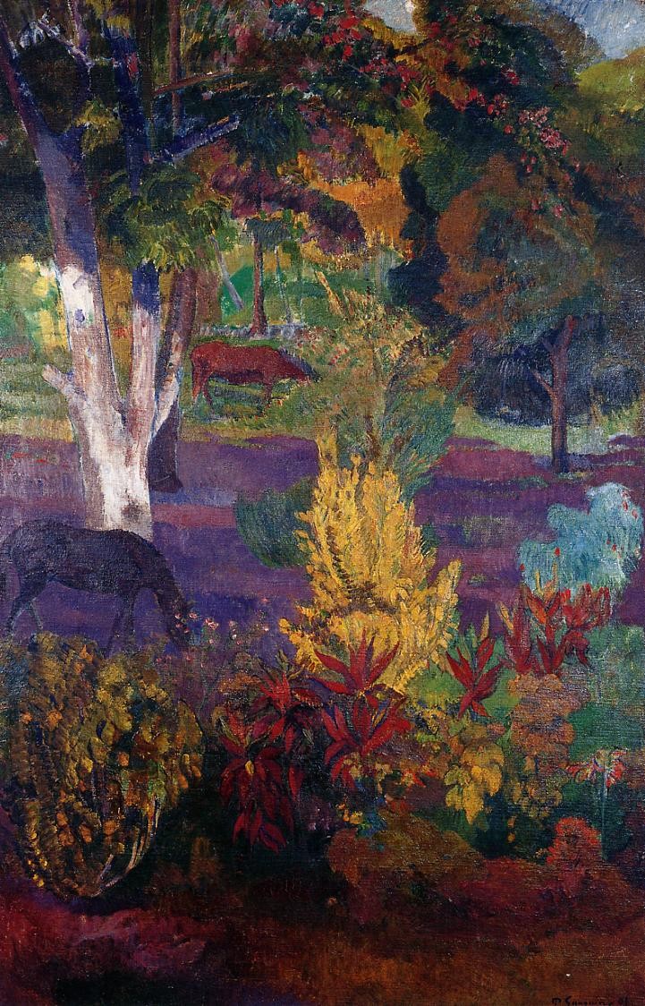Marquesan landscape with horses by Paul Gauguin