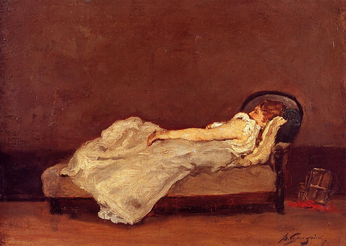 Mette asleep on a sofa by Paul Gauguin