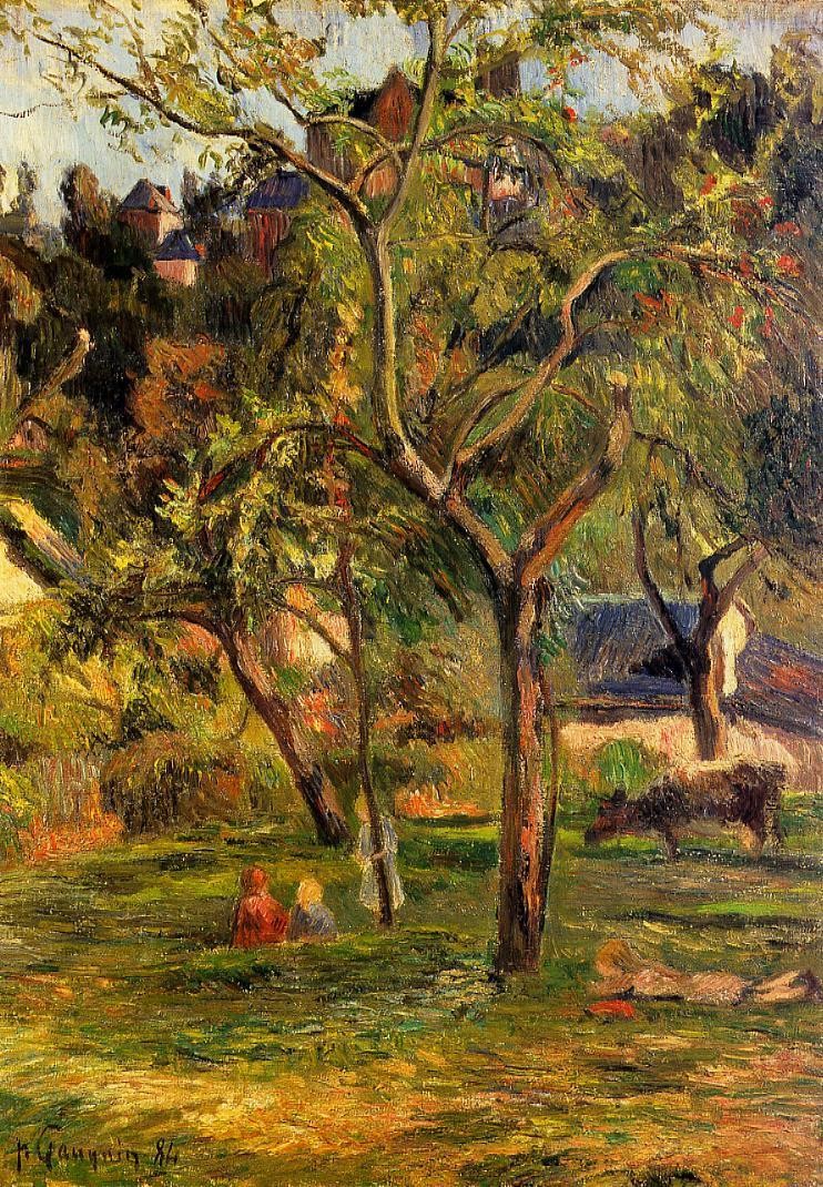 Orchard under the Church of Bihorel (Children in the Pasture) by Paul Gauguin