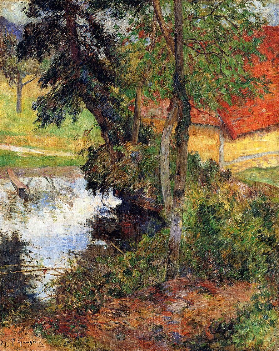 Red roof by the water by Paul Gauguin