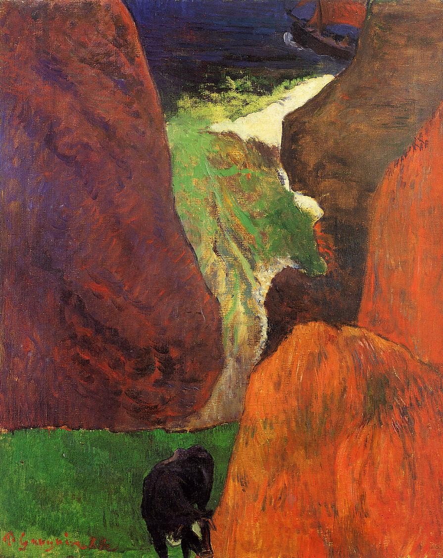 Seascape with cow on the edge of a cliff by Paul Gauguin