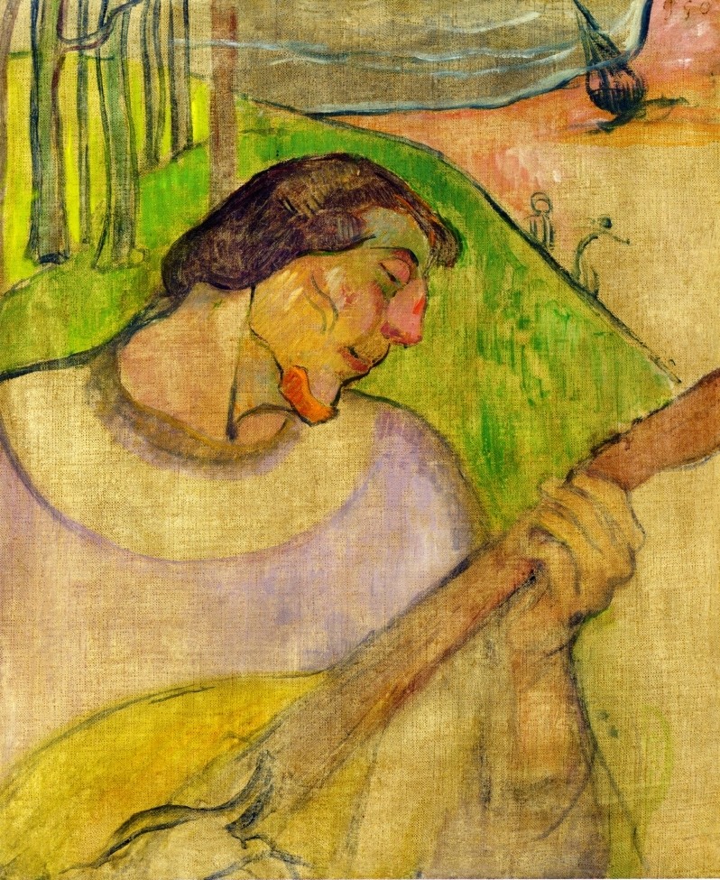 Self portrait with mandolin by Paul Gauguin