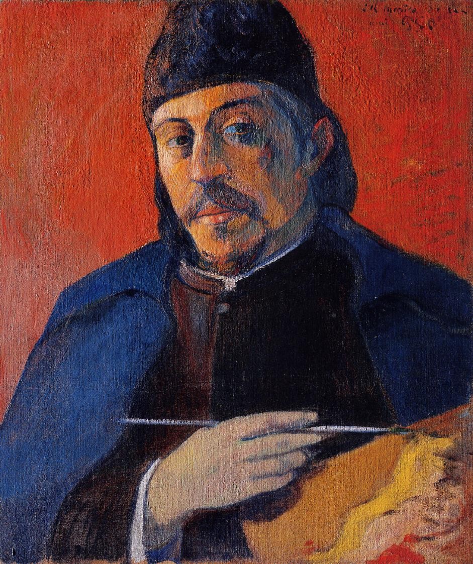 Self portrait with palette by Paul Gauguin