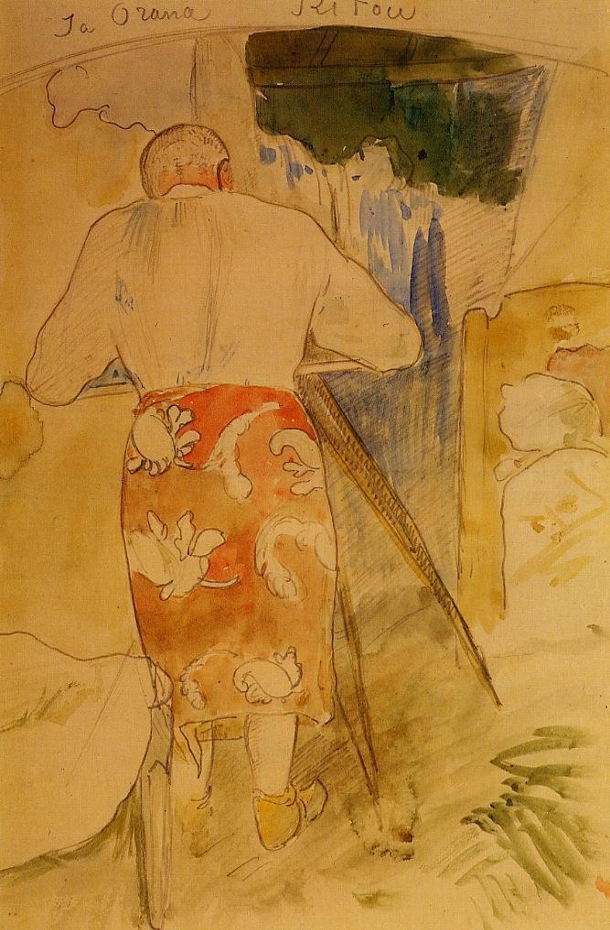 Self portrait, at work by Paul Gauguin
