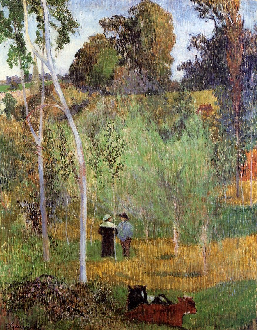 Sheperd and sheperdess in a meadow by Paul Gauguin