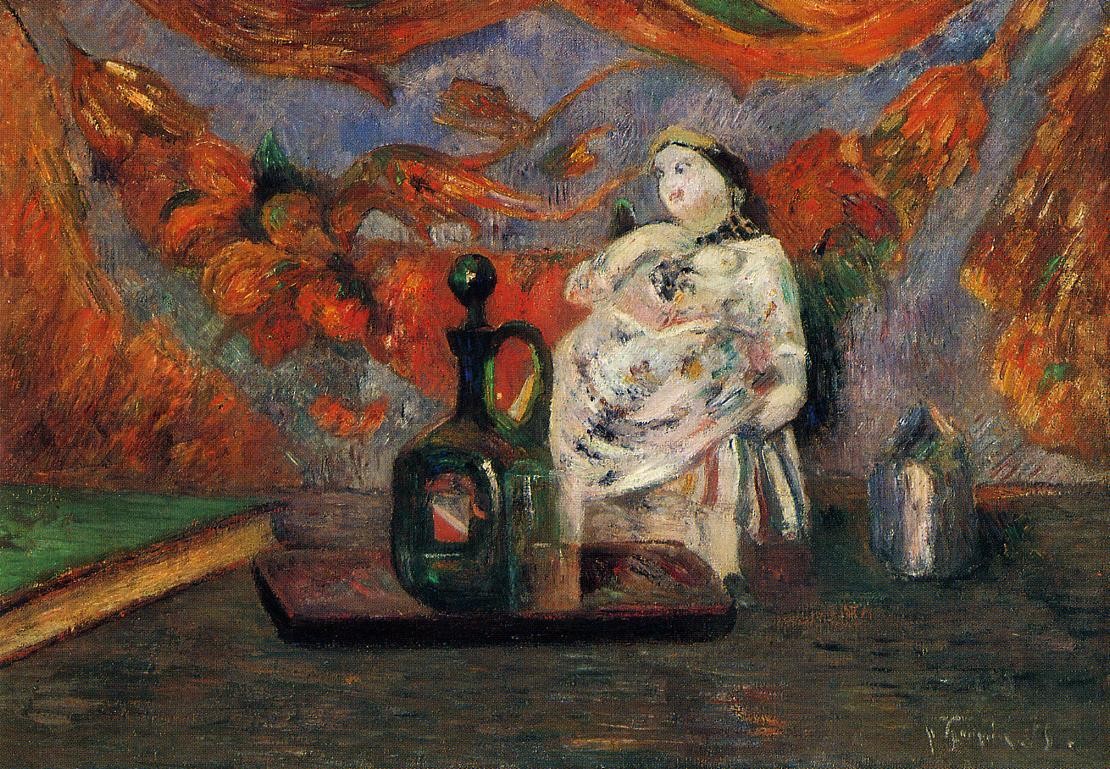 Still life with carafe and ceramic figure by Paul Gauguin