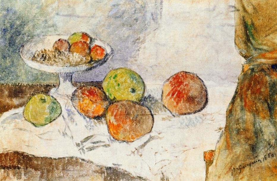 Still life with fruit plate by Paul Gauguin