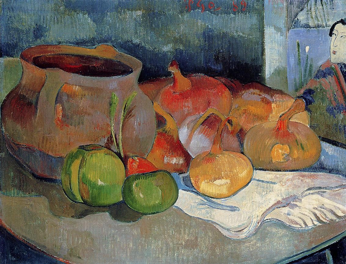 Still life with onions, beetroot and Japanese print by Paul Gauguin