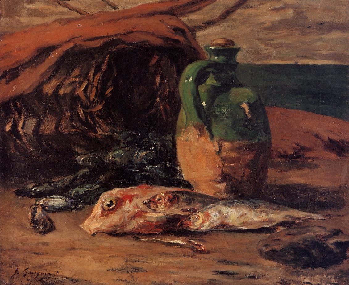 Still life with red mullet and jug by Paul Gauguin