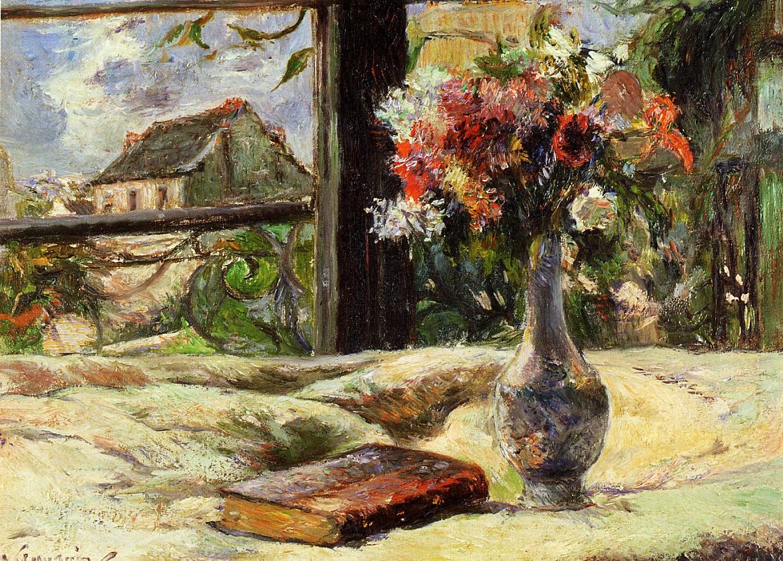 Still life. Vase with flowers on the window by Paul Gauguin