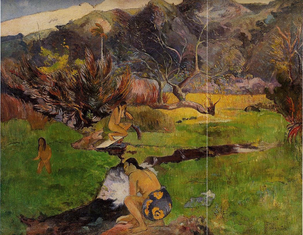 Tahitian woman near river by Paul Gauguin