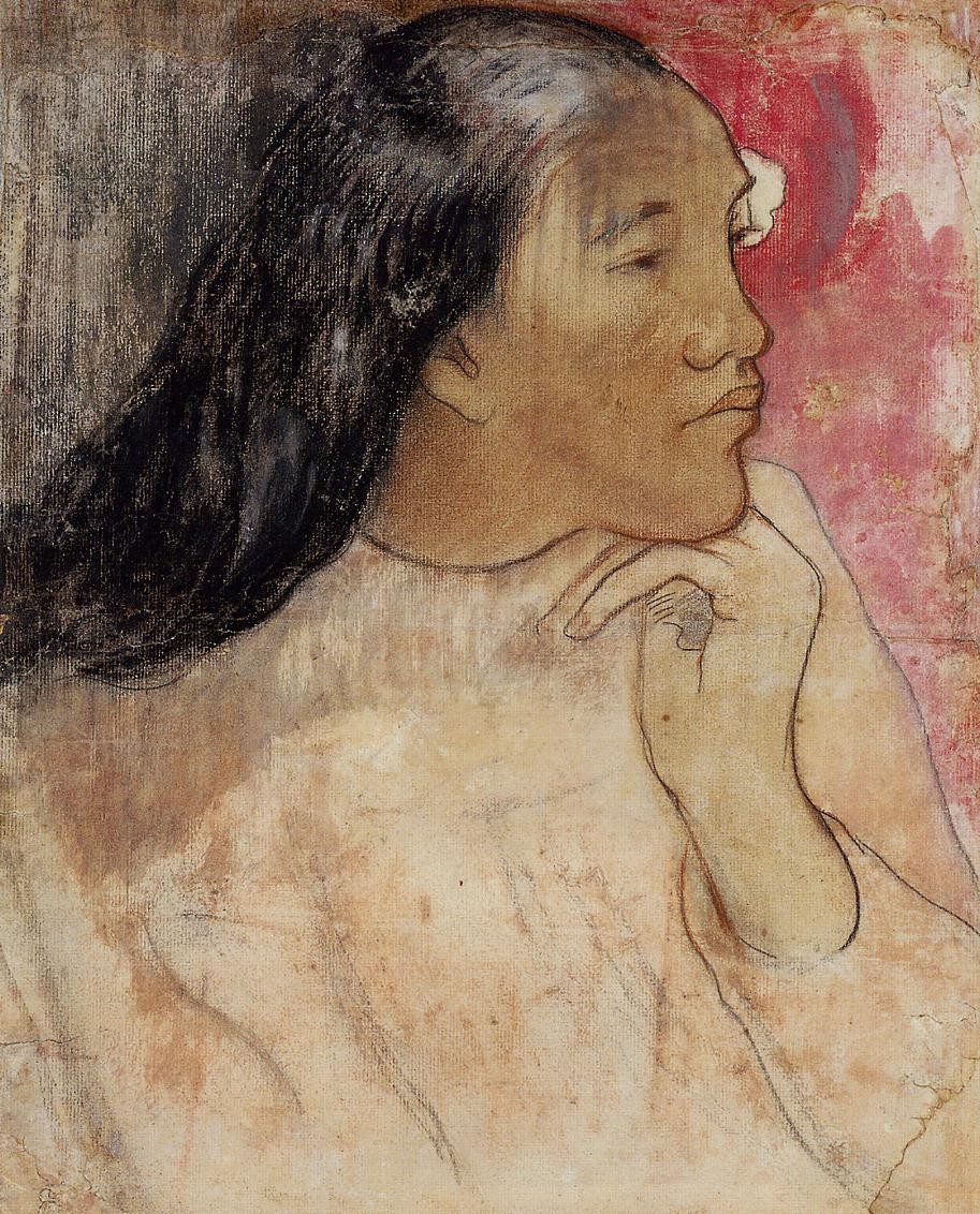 Tahitian woman with flower in her hair by Paul Gauguin