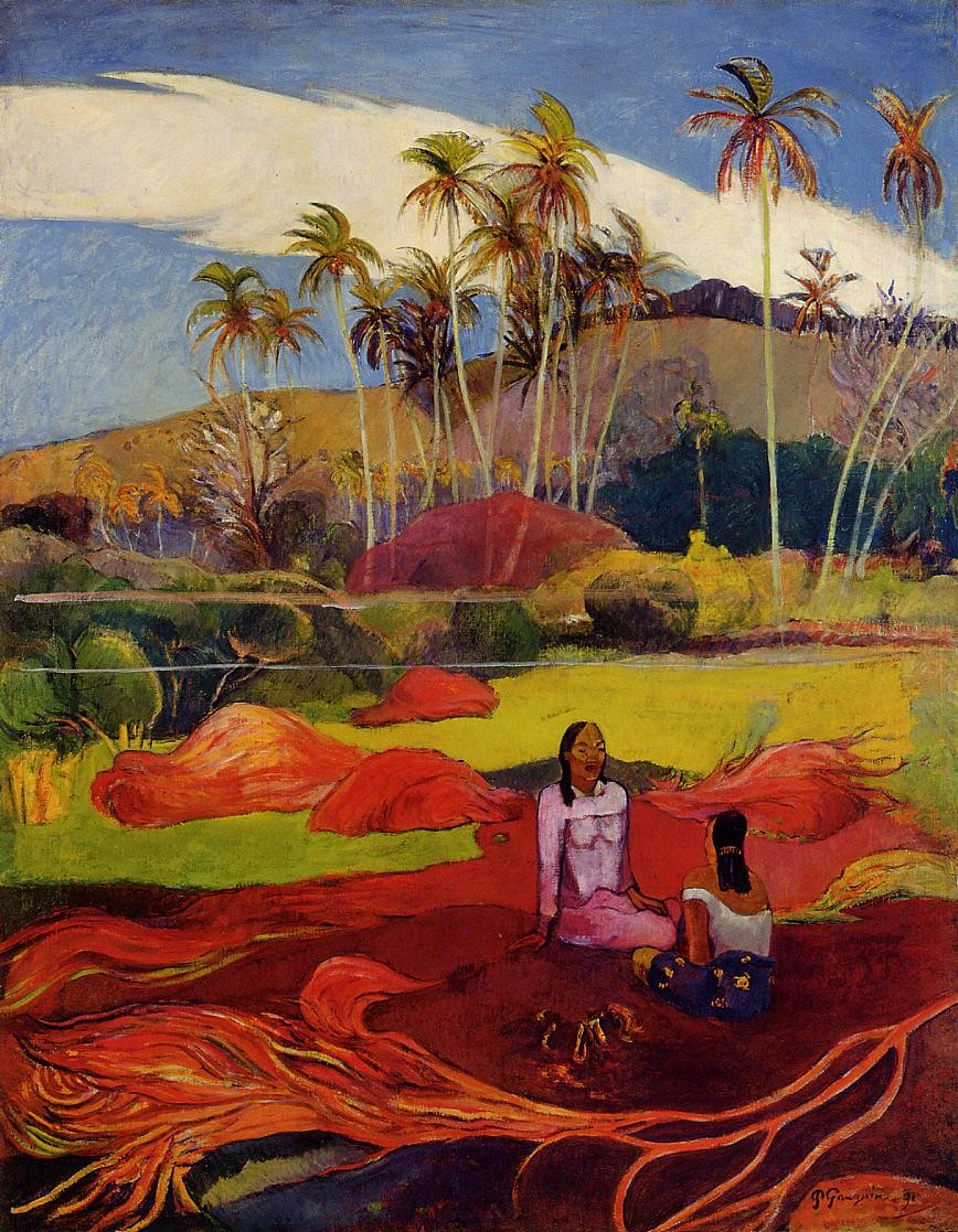 Tahitian women under the palms by Paul Gauguin