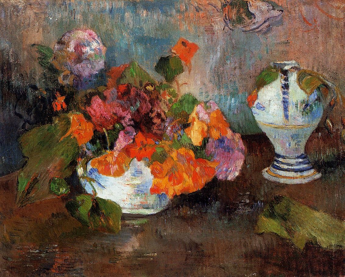The vase of nasturtiums by Paul Gauguin