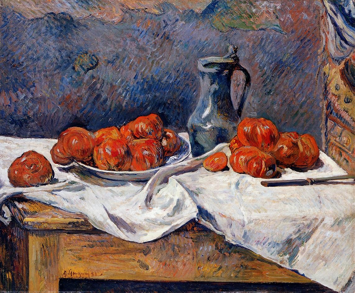 Tomatoes and a pewter tankard on a table by Paul Gauguin
