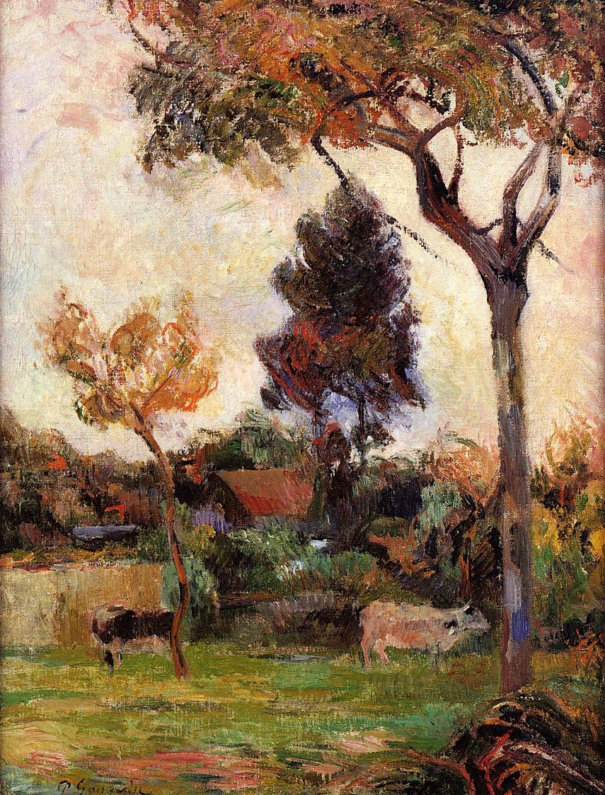 Two cows in the meadow by Paul Gauguin