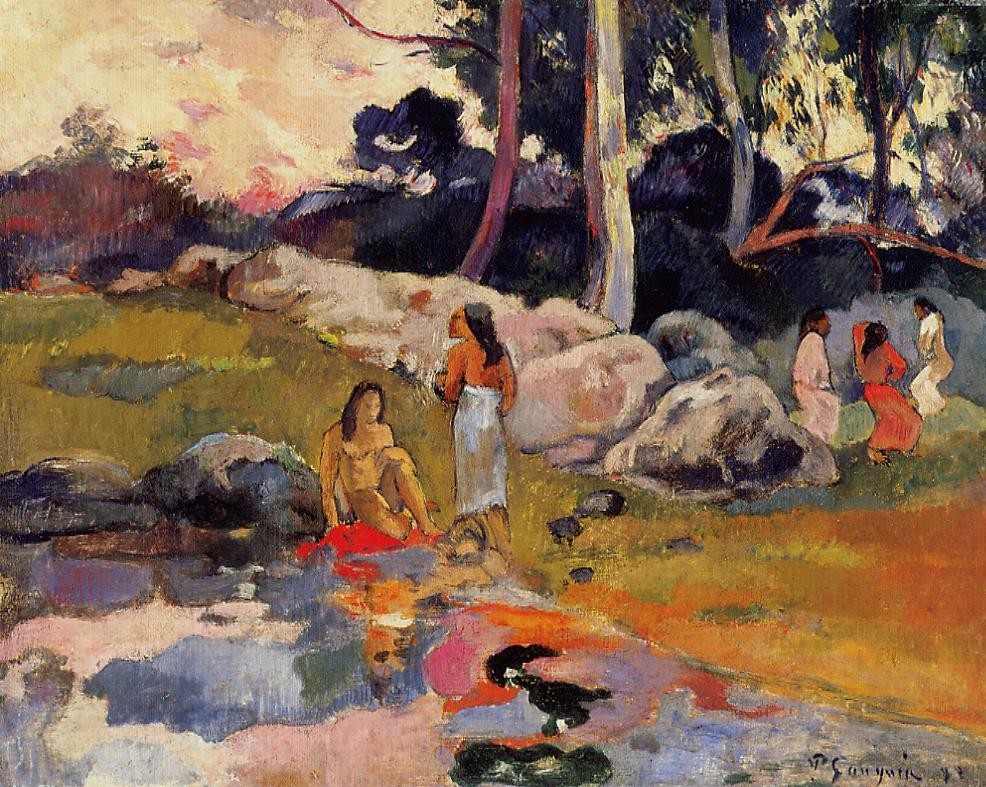 Women at the banks of river by Paul Gauguin