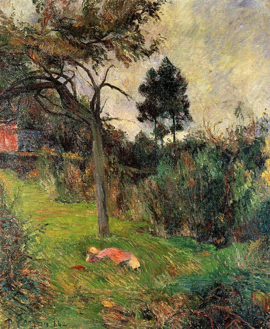 Young woman lying in a grass by Paul Gauguin