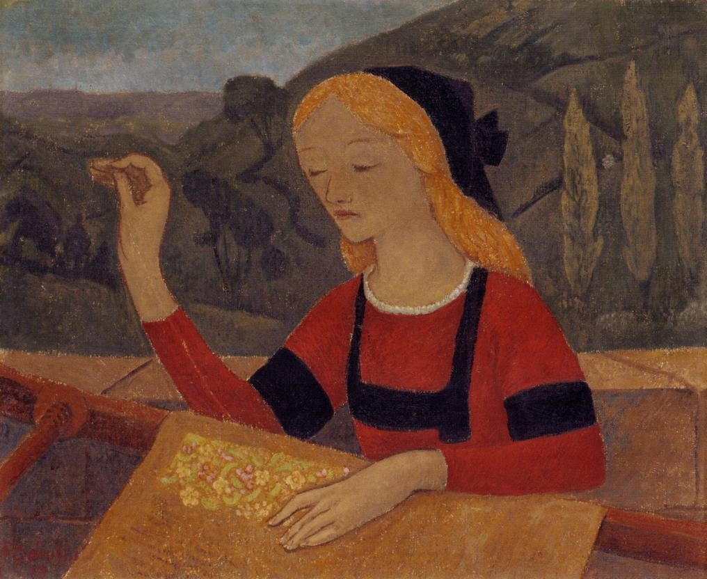 Embroiderer in a Landscape of Chateauneuf by Paul Serusier