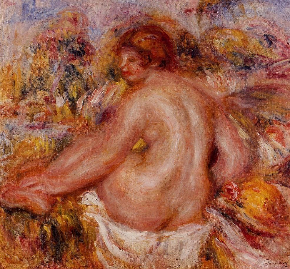 After Bathing, Seated Female Nude by Pierre-Auguste Renoir
