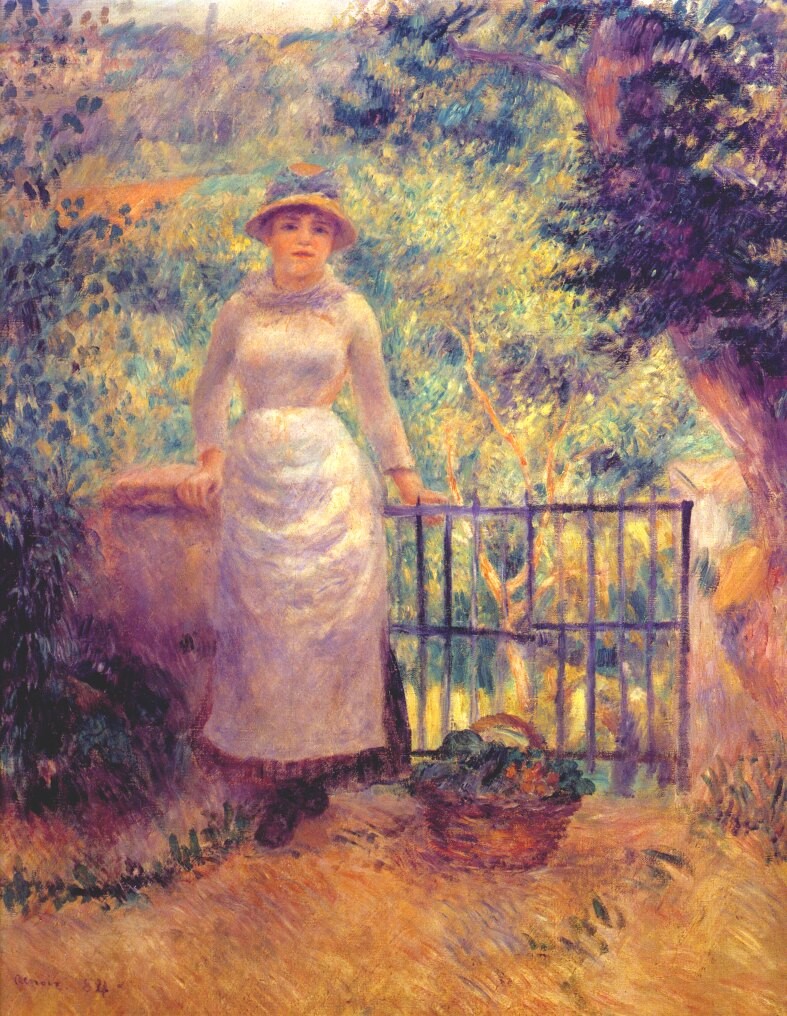 Aline at the gate (girl in the garden) by Pierre-Auguste Renoir