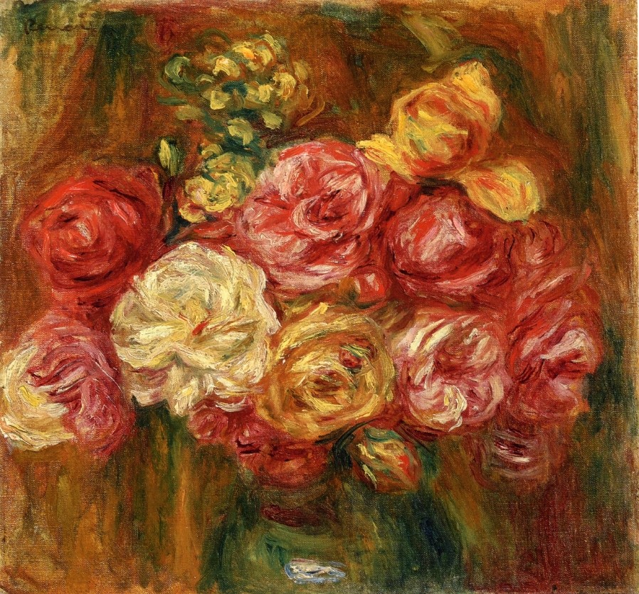 Bouquet of Roses in a Green Vase by Pierre-Auguste Renoir