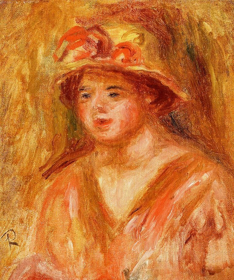Bust of a Young Girl in a Straw Hat by Pierre-Auguste Renoir