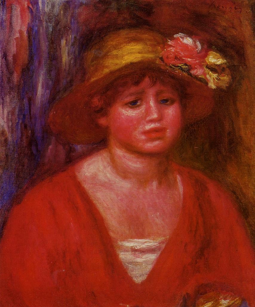 Bust of a Young Woman in a Red Blouse by Pierre-Auguste Renoir
