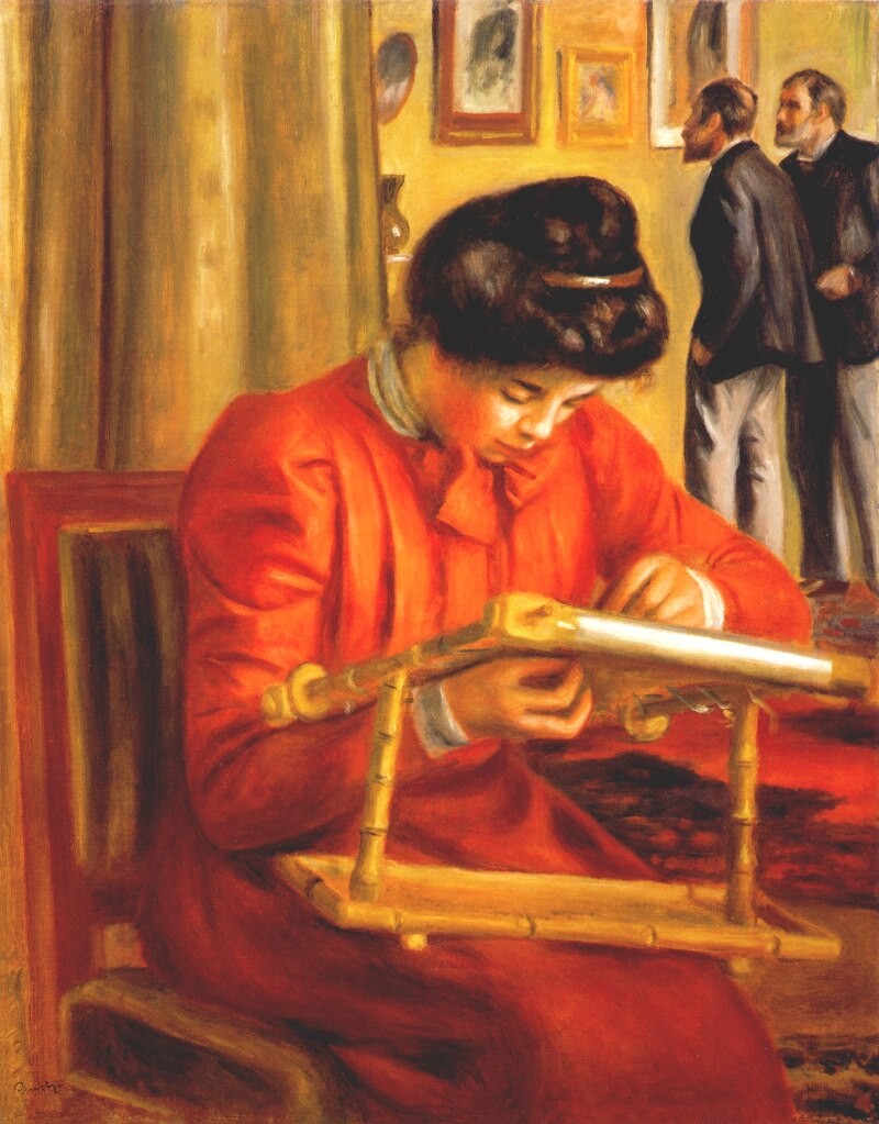 Christine Lerolle Embroidering by Pierre-Auguste Renoir