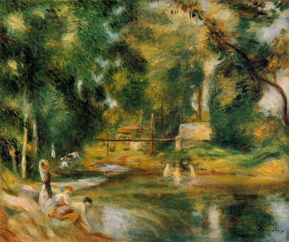 Essoyes Landscape Washerwoman and Bathers by Pierre-Auguste Renoir