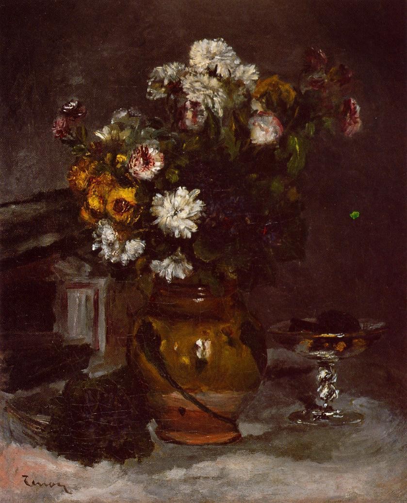 Flowers in a Vase and a Glass of Champagne by Pierre-Auguste Renoir