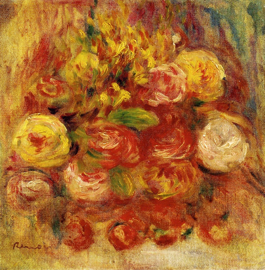 Flowers in a Vase with Blue Decoration by Pierre-Auguste Renoir