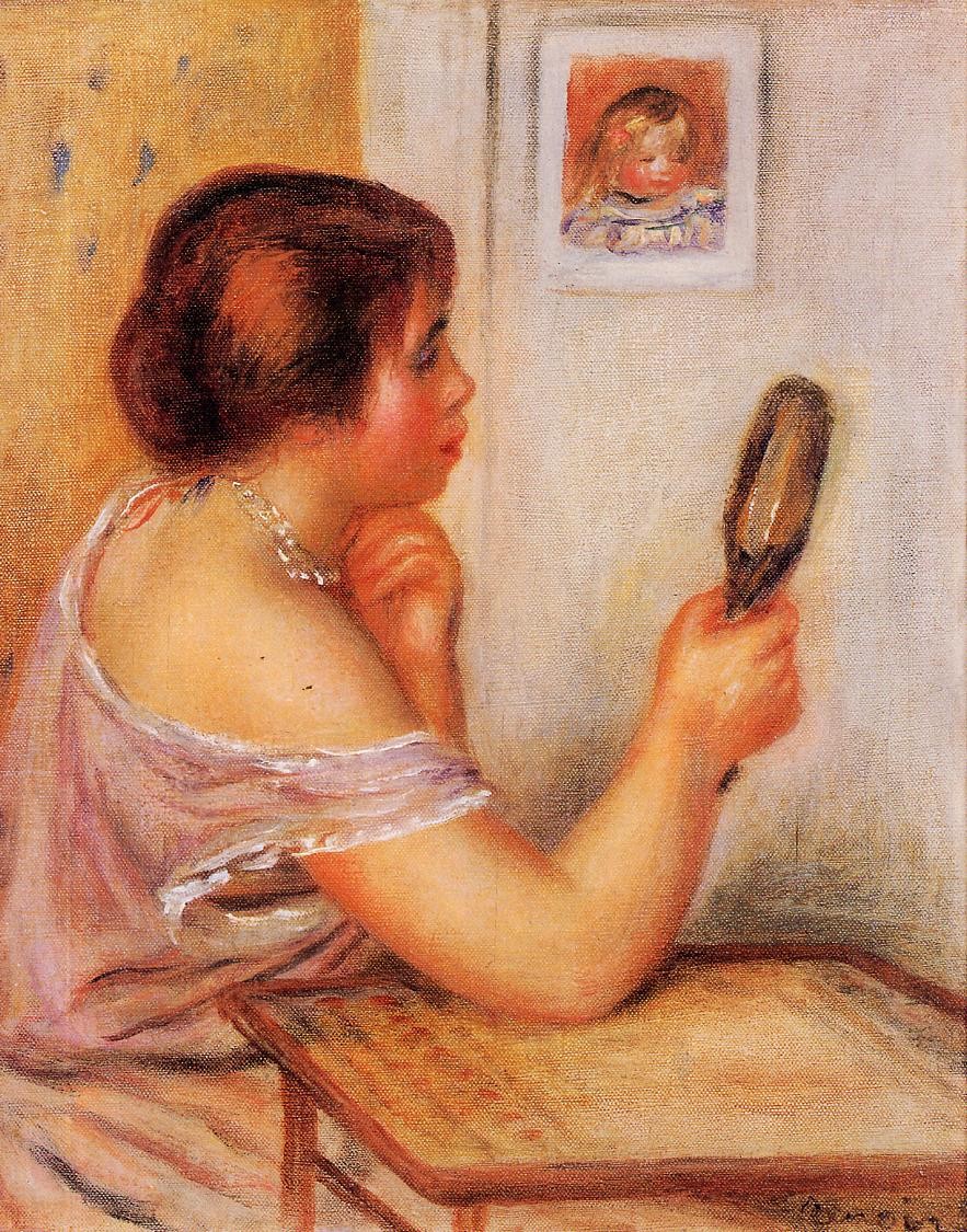 Gabrielle Holding a Mirror with a Portrait of Coco by Pierre-Auguste Renoir