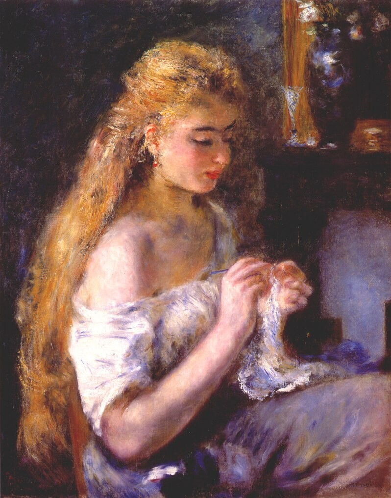 Girl crocheting by Pierre-Auguste Renoir