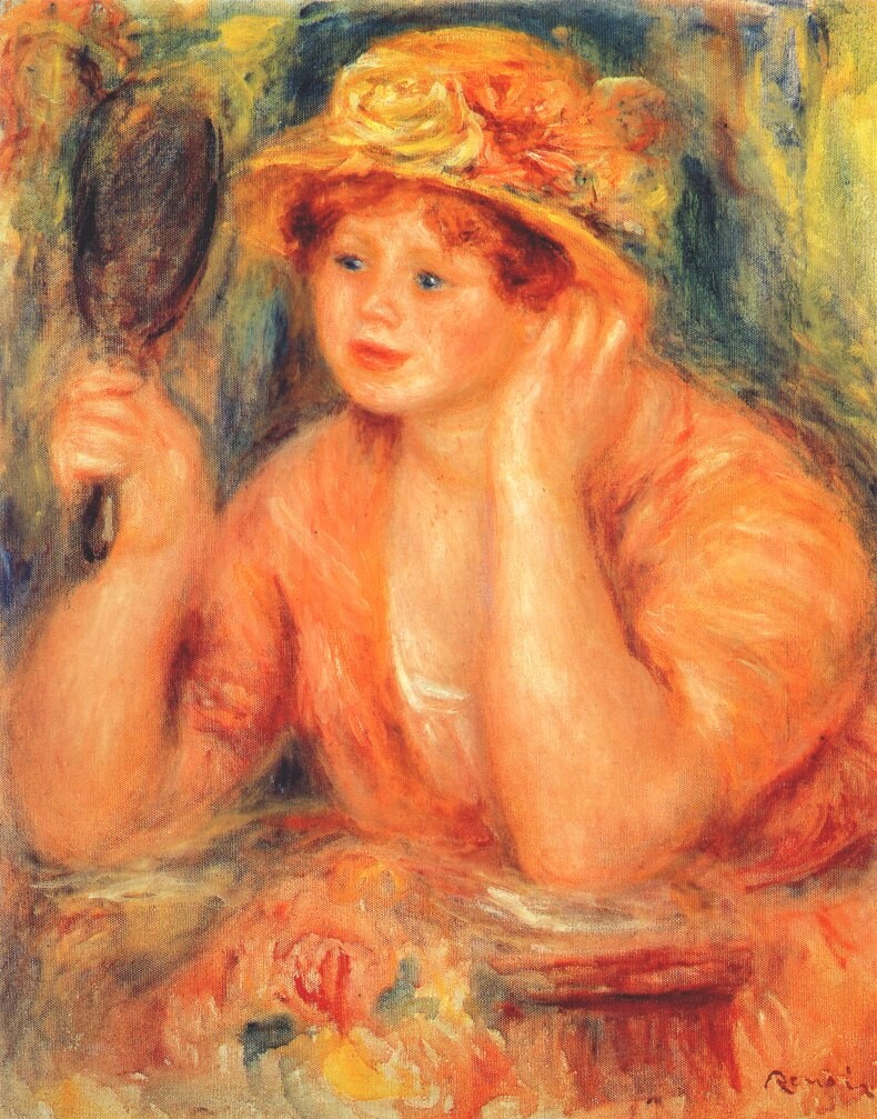 Girl looking into a mirror by Pierre-Auguste Renoir