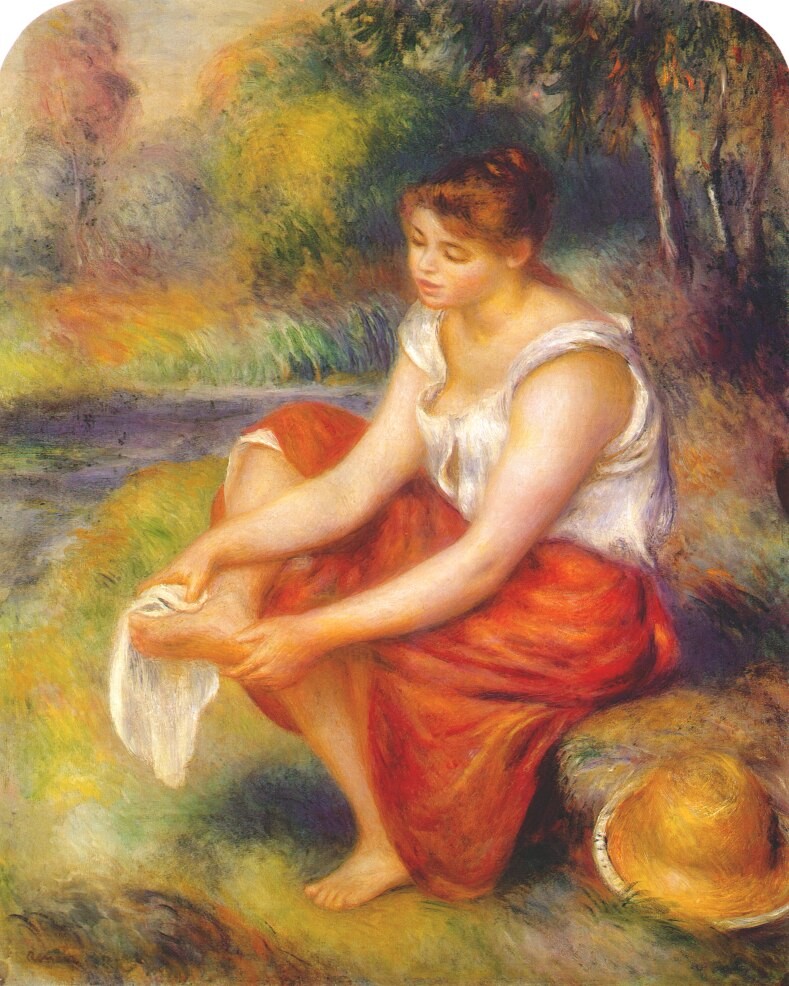 Girl wiping her feet by Pierre-Auguste Renoir