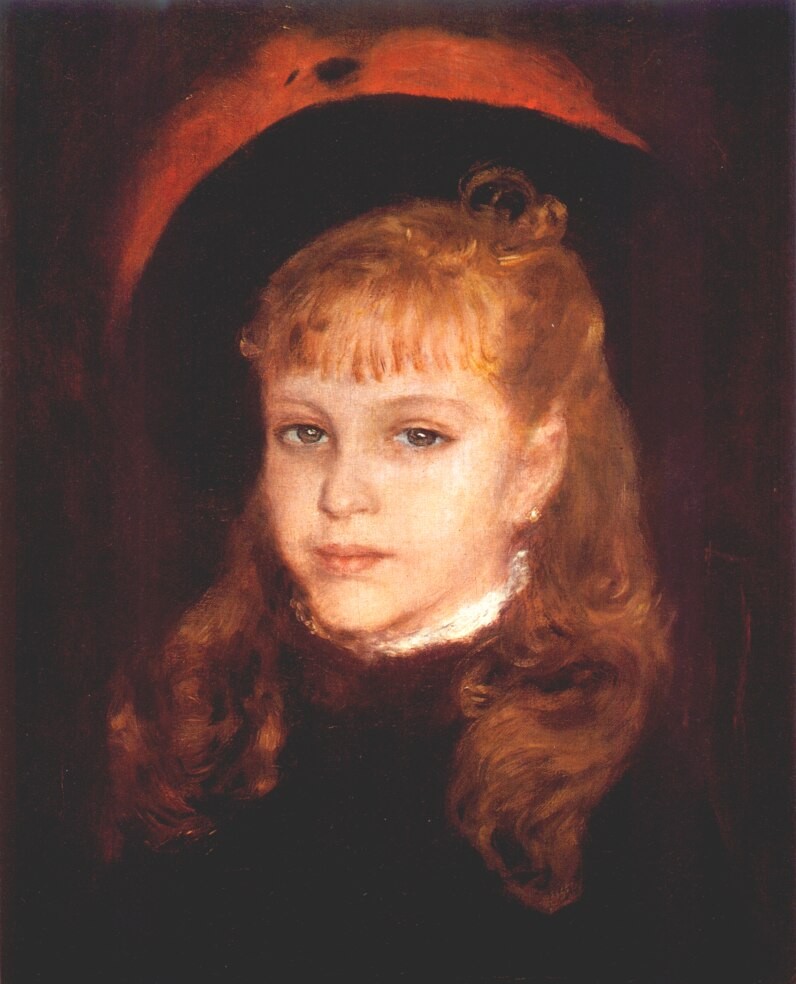 Girl with a pink feather by Pierre-Auguste Renoir