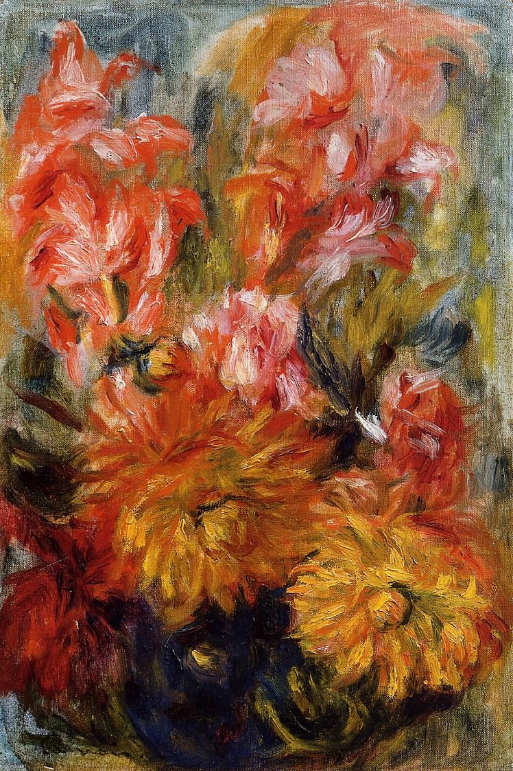 Gladiolas in a Blue Vase by Pierre-Auguste Renoir
