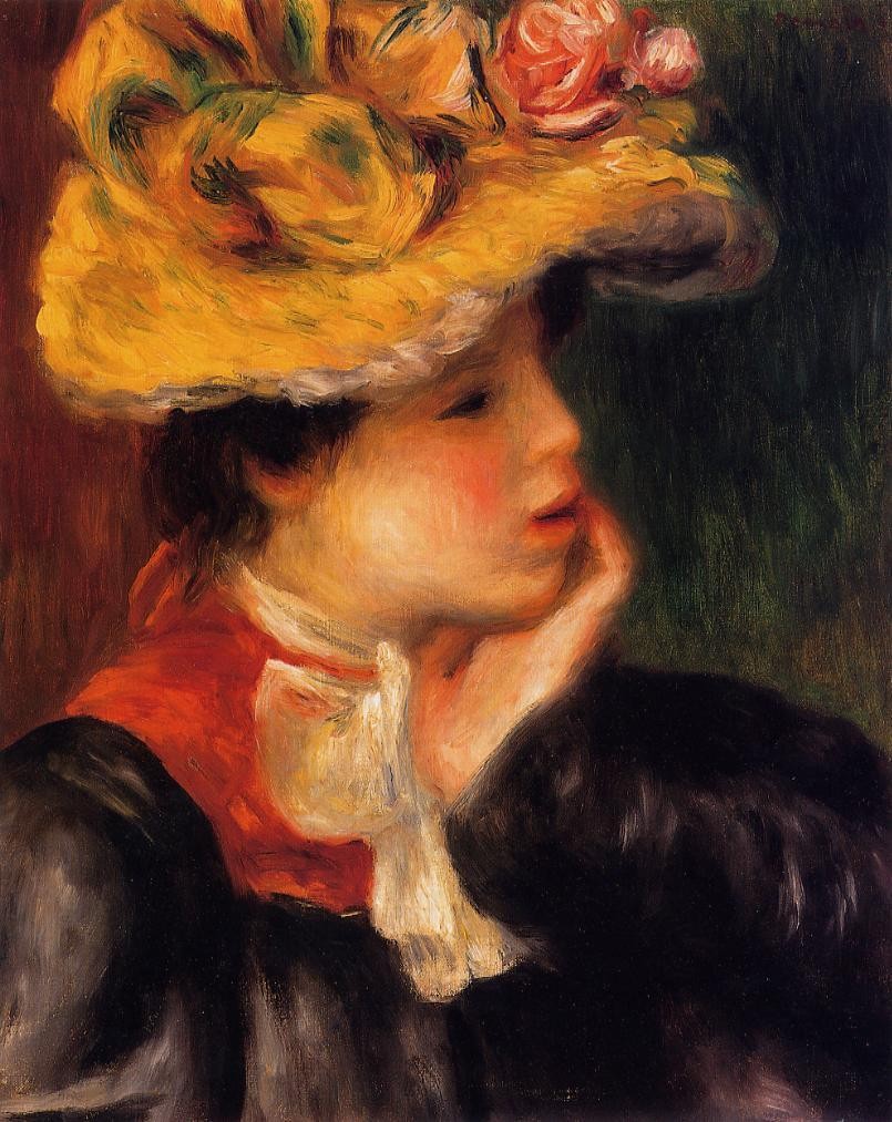 Head of a Young Woman (Yellow Hat) by Pierre-Auguste Renoir