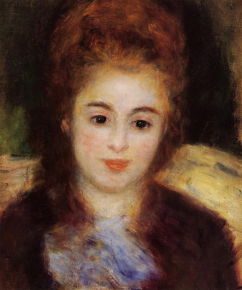 Head of a Young Woman Wearing a Blue Scarf (Madame Henriot) by Pierre-Auguste Renoir