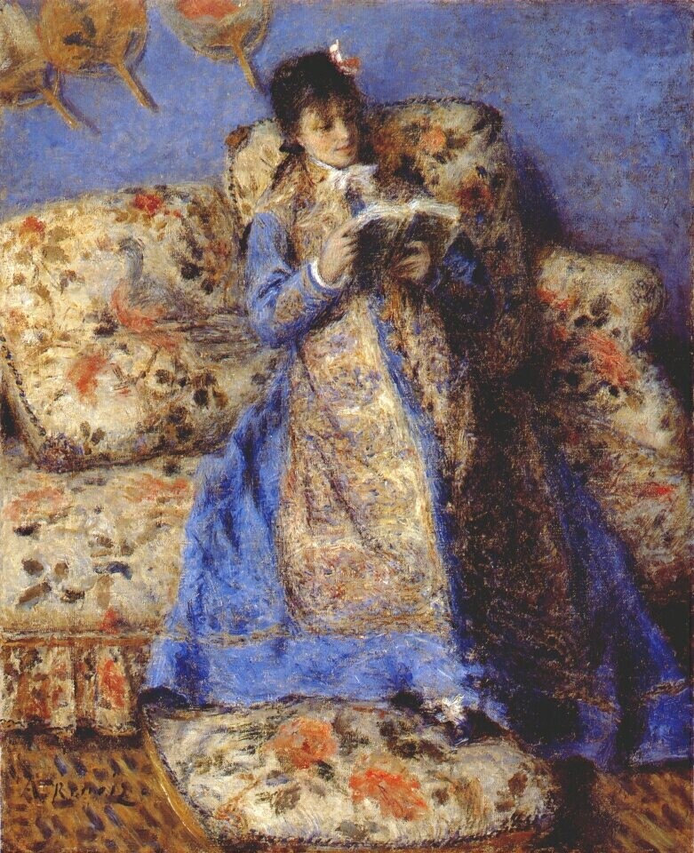 Madame monet reading by Pierre-Auguste Renoir