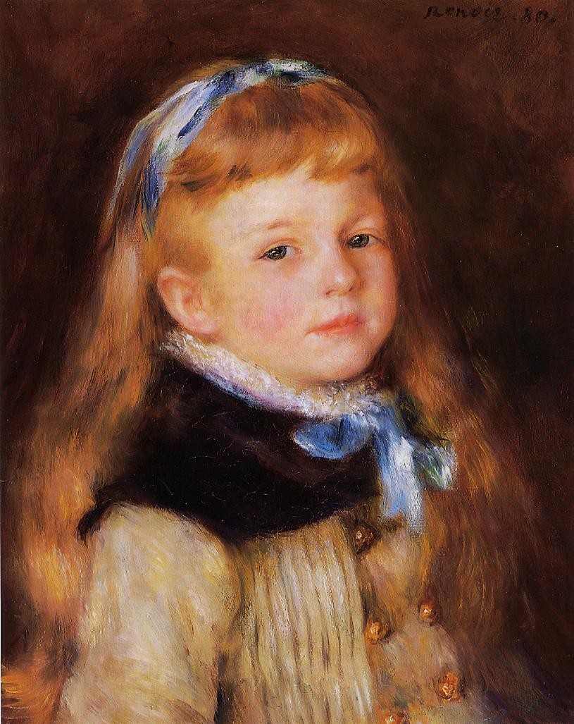 Mademoiselle Grimprel in a Blue Ribbon by Pierre-Auguste Renoir