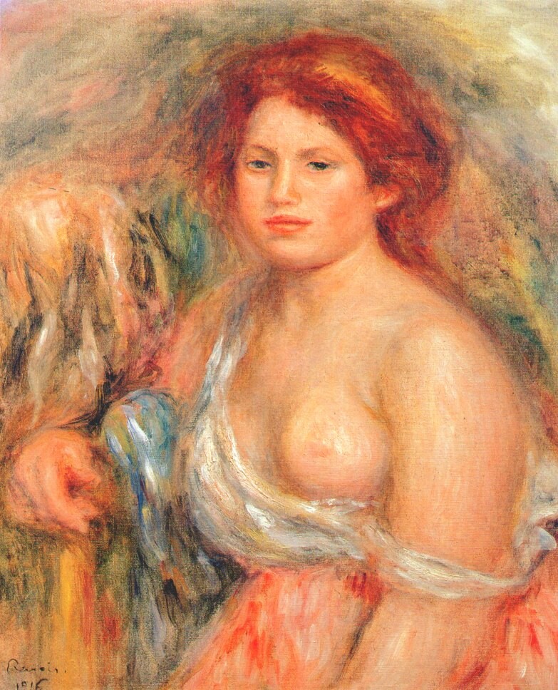 Model with bare breast by Pierre-Auguste Renoir
