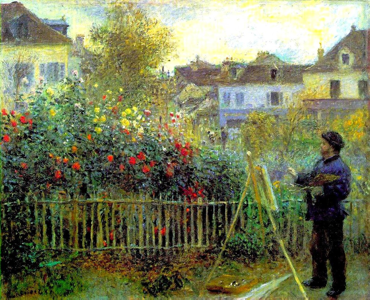 Monet painting in his garden at Argenteuil by Pierre-Auguste Renoir