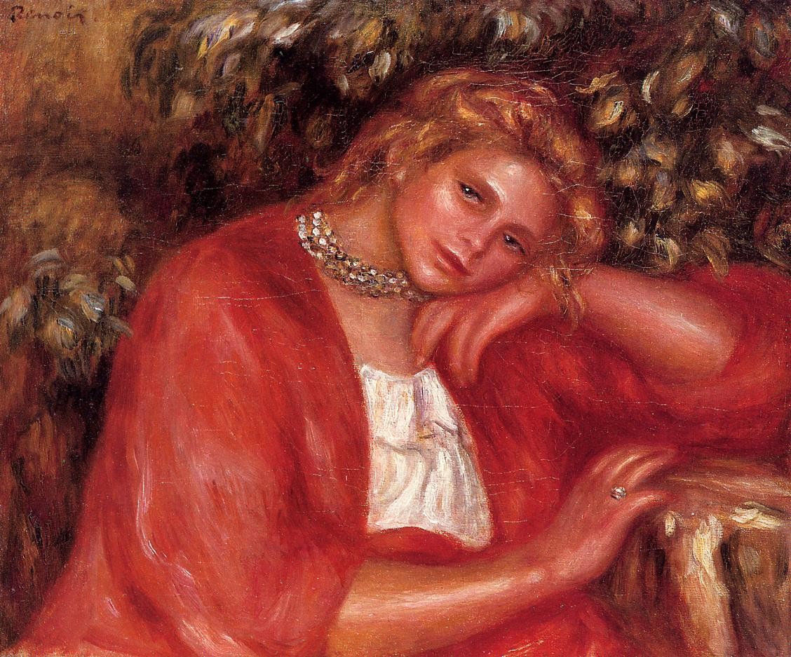 Pensive Young Woman Leaning on Her Elbow by Pierre-Auguste Renoir