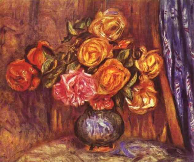 Roses Before the Blue Curtain by Pierre-Auguste Renoir