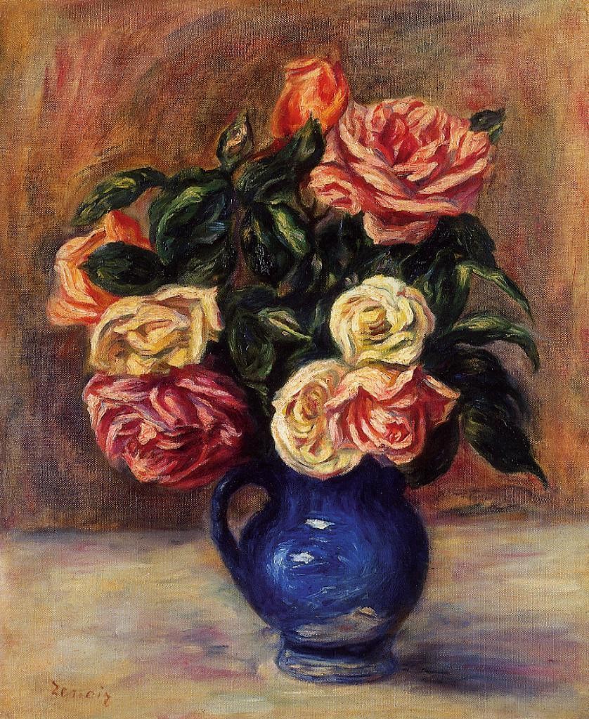 Roses in a Blue Vase by Pierre-Auguste Renoir