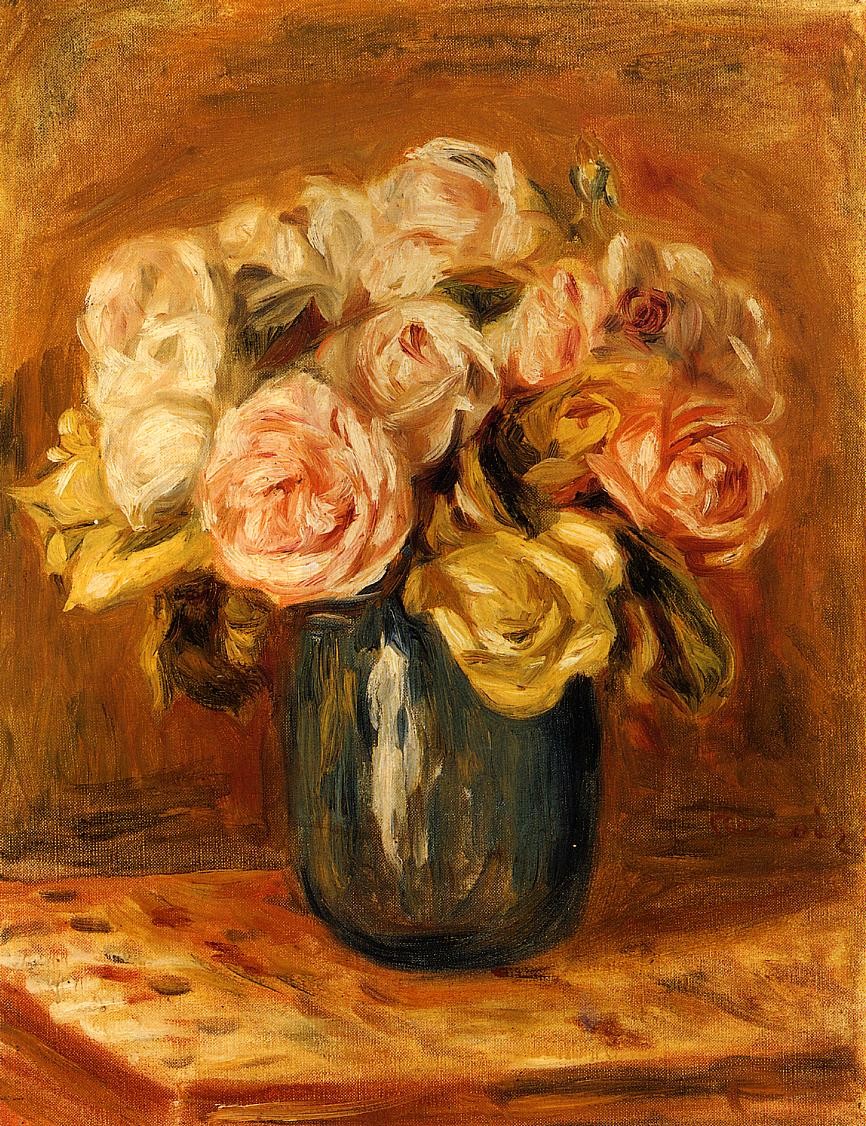 Roses in a Blue Vase by Pierre-Auguste Renoir