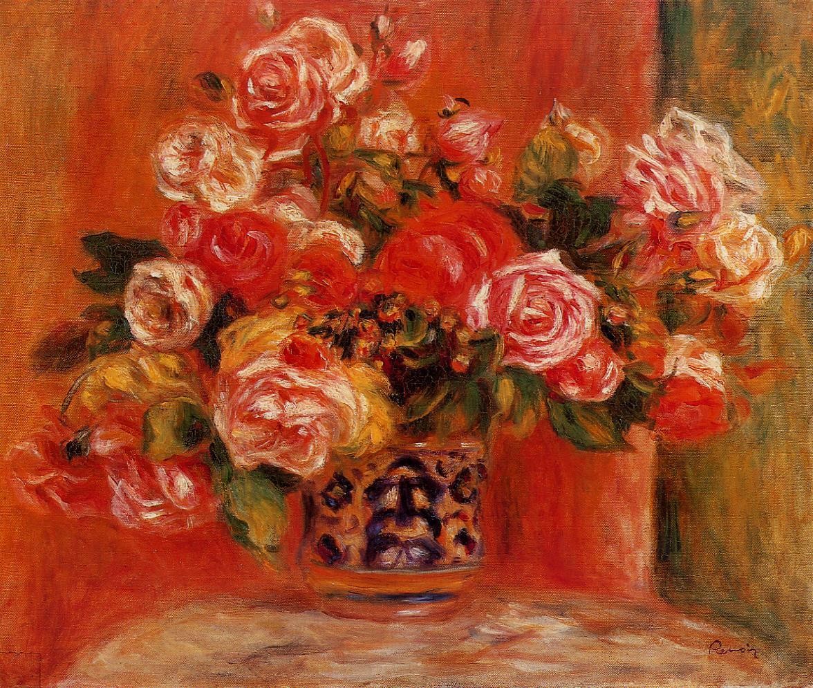 Roses in a Vase by Pierre-Auguste Renoir